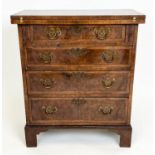 BACHELOR'S CHEST, George III design burr walnut and crossbanded, with foldover top and four long