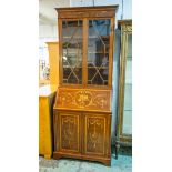 EDWARDS AND ROBERTS BUREAU BOOKCASE, 82cm W x 209cm H x 49cm D, circa 1905, mahogany and marquetry