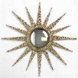 SHELLWORK SUNBURST MIRROR, 96cm diam, encrusted wooden frame with a convex plate.