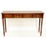 HALL TABLE, 126cm W x 32cm D x 76cm H, George III design, burr walnut and crossbanded, with four