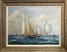 TOM LEWSEY (1910-1965) 'REGATTA OFF THE COAST', Oil on Canvas, 44cm x 59cm, signed and framed.