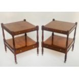 LAMP TABLES, a pair, 47cm sq. x 60cm H, George III design, burr yewwood and cross banded, each