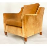 DURESTA ARMCHAIR, Trafalgar old gold yellow velvet with square tapering supports, 79cm W.