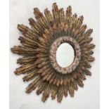 SUNBURST WALL MIRROR, carved giltwood of circular radiating sunburst form, 80cm W.