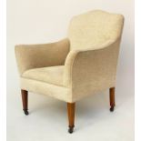 ARMCHAIR, Edwardian mahogany with textured parchment upholstery and square tapering supports, 70cm