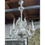 MURANO CEILING CHANDELIER, 110cm H x 70cm diam., five branch, with further decorative branches.