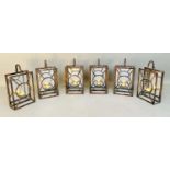 WALL CANDLE LANTERNS, a set of six, 43cm high, 22cm wide, 11cm deep, mirrored backs, antiqued finish