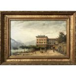 JAMES HAYLLAR RBA (1829-1920) 'View Of Lake Como with Hotel Genazzini', oil on canvas 25cm x 40cm,