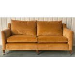 DURESTA SOFA, Trafalgar three seater in old gold yellow velvet with square tapering supports,