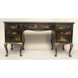 WRITING TABLE/DESK, 1920's lacquered and gilt Chinoiserie decorated with seven drawers, 67cm x 153cm