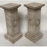 COLUMNS, a pair, 101cm H x 39cm W, oak, painted 'stone effect', of tapering form with roundels. (2)
