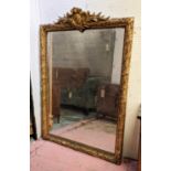 WALL MIRROR, 157cm H x 110cm W, mid 19th century French giltwood and gesso with cartouche surmounted