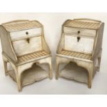 BEDSIDE/LAMP TABLES, a pair, Italian painted and parcel gilt of stepped form with chequer