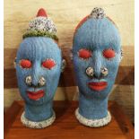 IFEE BEADED HEADS, two, 46cm H, Nigerian, beadwork on terracotta. (2)