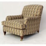 HOWARD STYLE ARMCHAIR, early 20th century with tapestry style striped upholstery and square tapering