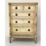 COMMODE, 19th century French Louis XVI style grey parcel gilt with two short above three long