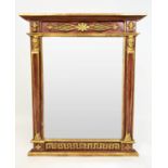 WALL MIRROR, French Empire style, red lacquered and gilt, 98cm H x 78cm W.