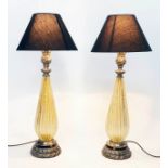 TABLE LAMPS, a pair, 95cm H, French moulded shaped tapering glass, with silvered metal mounts,