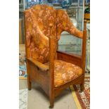 WING ARMCHAIR, 127cm H x 71cm x 60cm, Arts and Crafts oak, circa 1910, in Liberty manner with