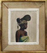 LEOPOLD KALEMA (Early 20th century, Congolese)' Portrait of an Important Young Woman', oil on board,