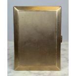 9ct GOLD CIGARETTE CASE, rectangular form, canted corners with green key border and engine turned