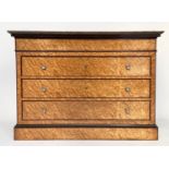 COMMODE, early 19th century French birds eye maple with blind frieze drawer above three long