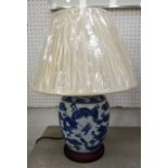 TABLE LAMPS, a pair, 55cm H x 35cm D, Chinese export style blue and white ceramic, with shades. (2)