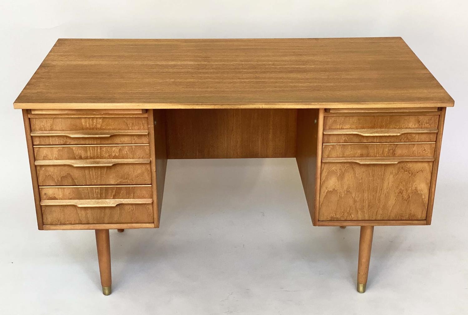 DANISH DESK, mid 20th century teak with twin pedestals on legs with slides and five drawers, 130cm x - Image 6 of 6