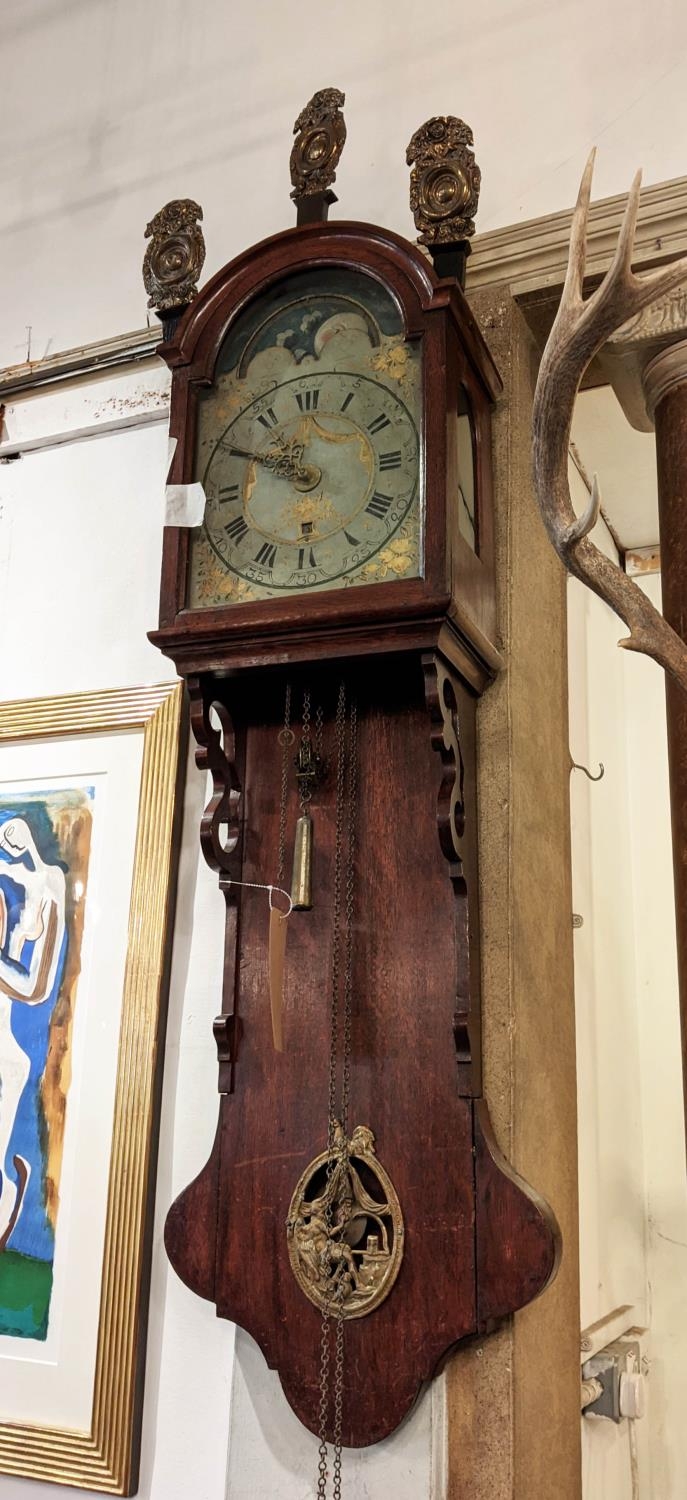 DUTCH FRISIAN STAART WALL CLOCK, 19th century, with hand painted moon calendar face and pressed - Image 2 of 4