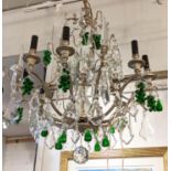 CHANDELIER 97cm H x 68cm W, green grape and pear detail.