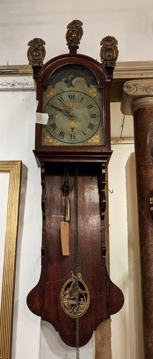 DUTCH FRISIAN STAART WALL CLOCK, 19th century, with hand painted moon calendar face and pressed