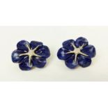 EARRINGS, a pair, sodalite bodies and diamond set, in the form of petals, 14ct gold frames and