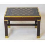 LOW TABLE, 44cm H x 64cm W x 48cm D mahogany and brass bound with glazed chessboard top.