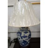TABLE LAMPS, a pair, 62cm H, Chinese export style blue and white ceramic, with shades.