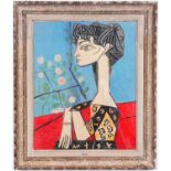 PABLO PICASSO, Portrait of Jacqueline, offset lithograph, 55.5cm x 44.5cm, vintage French frame.