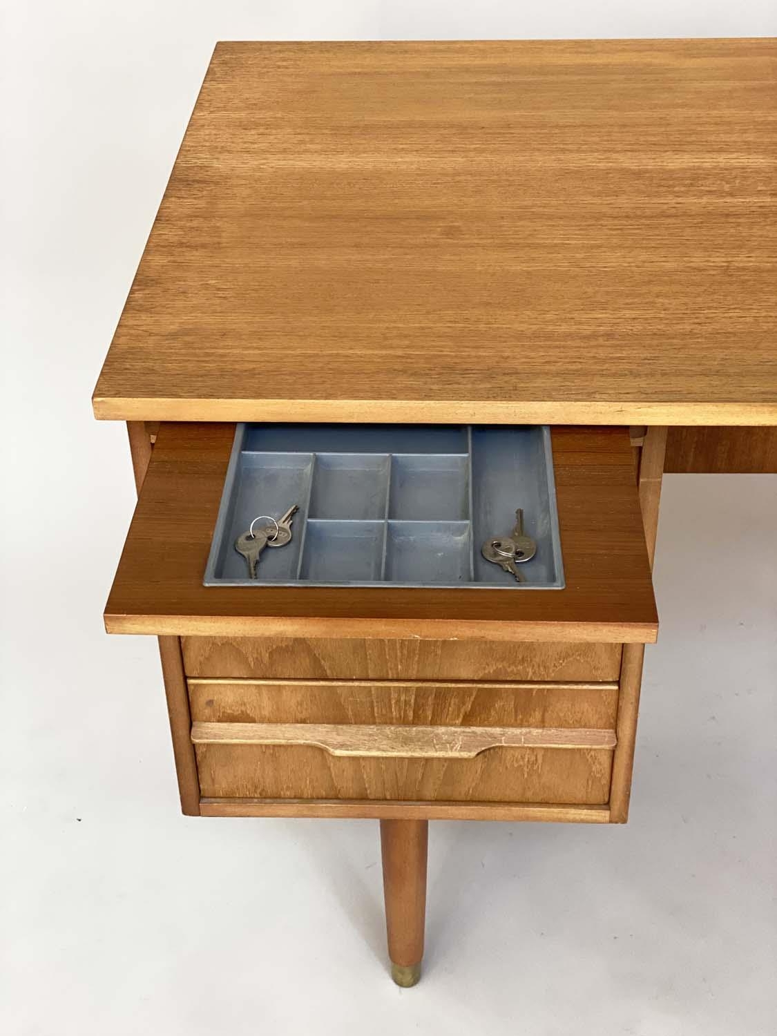 DANISH DESK, mid 20th century teak with twin pedestals on legs with slides and five drawers, 130cm x - Image 4 of 6