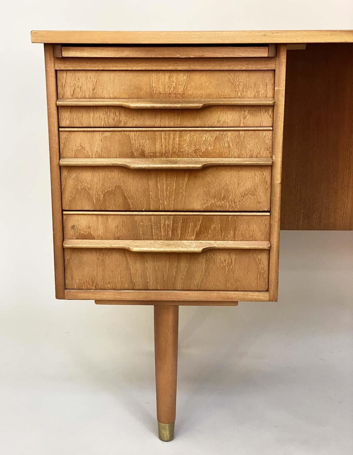 DANISH DESK, mid 20th century teak with twin pedestals on legs with slides and five drawers, 130cm x - Image 3 of 6