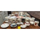 COLLECTION OF CERAMICS, including Royal commemorative mugs, blue and white teacups and saucers,