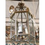 HALL LANTERN, 51cm H x 26cm W, brass and glass.