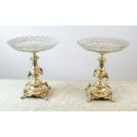 TAZZAS, a pair, 20th century Neoclassical style cut glass on metal base, 36cm H x 31cm diam. (2)