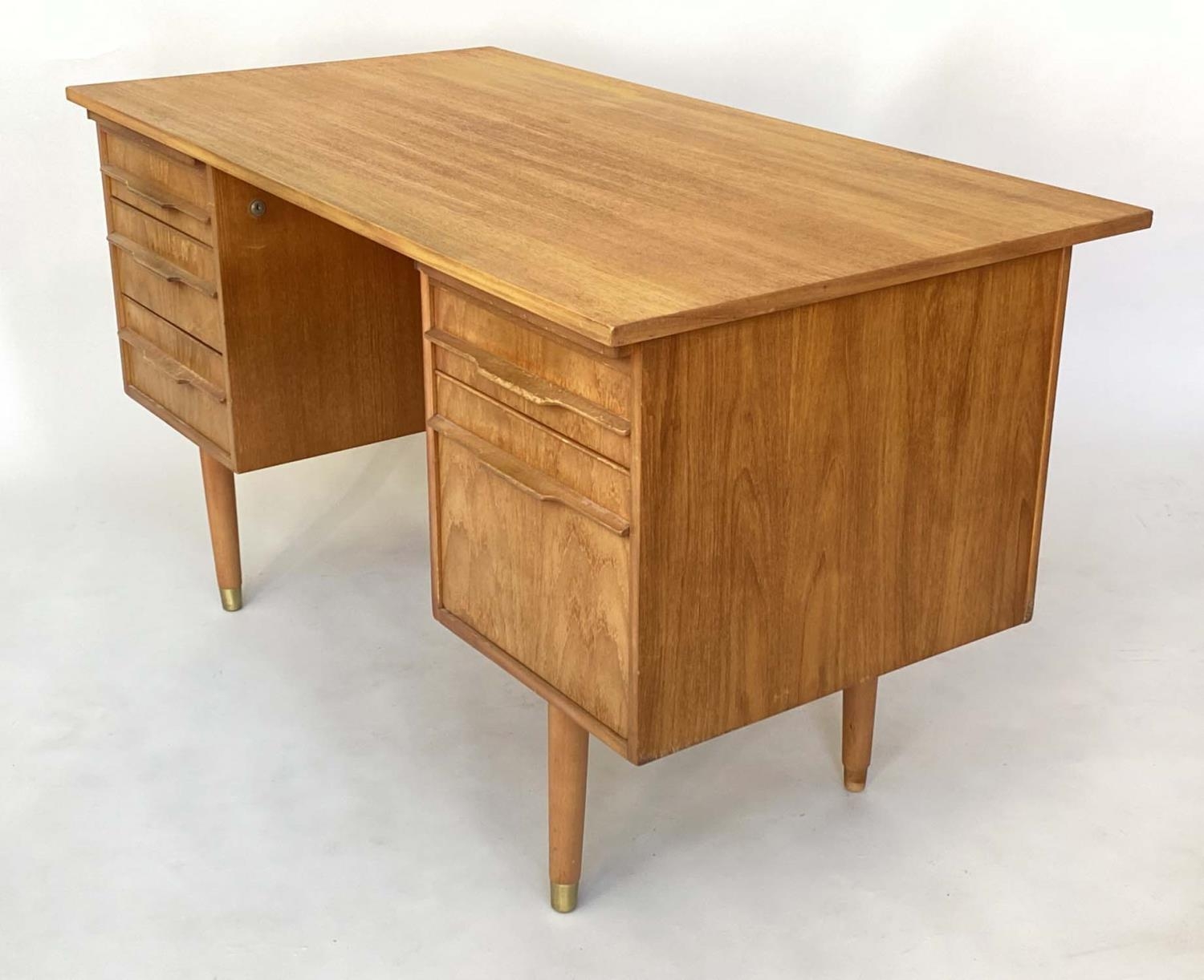 DANISH DESK, mid 20th century teak with twin pedestals on legs with slides and five drawers, 130cm x - Image 2 of 6