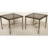 LAMP TABLES, 41cm H x 46cm W x 46cm D, a pair, Regency style square glazed with reeded and