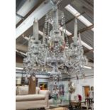CHANDELIER, having ten branches with cut glass facetted pendants, drops and chairs, 100cm H x 65cm