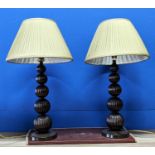 TABLE LAMPS, a pair, each 68cm tall overall including shades.