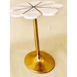 MARTINI TABLE, 48cm H x 38cm D, petal shaped marble top with gilt inlay, gilt metal base.