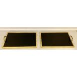 COCKTAIL TRAYS, a pair, 8cm x 50cm x 30cm, gilt metal and smoked glass. (2)