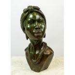 SAMUEL MAJORIE (African) (20th century) signed, green hardstone sculpture of female bust, signed