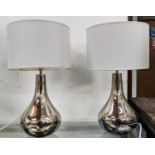 TABLE LAMPS, a set of three, each 53cm tall including shade, reflective bases. (3)