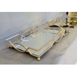 COCKTAIL TRAYS, pair, 7cm H x 45cm W x 30cm D, mirrored glass and gilt metal.