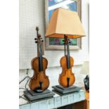 UPCYCLED VIOLIN TABLE LAMPS, a pair, 72cm H approx. (2)